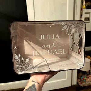 Personalized Wedding Card Box: Rustic Wood & Acrylic Envelope Keepsake