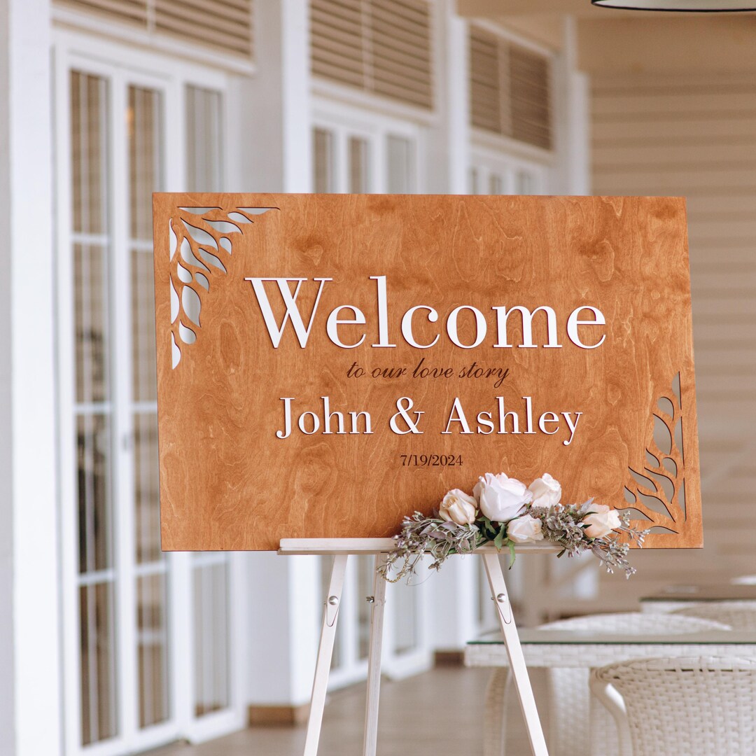 Personalized Wooden Wedding Welcome Sign, Rustic Custom Wedding Welcome Sign With Easel Stand ...