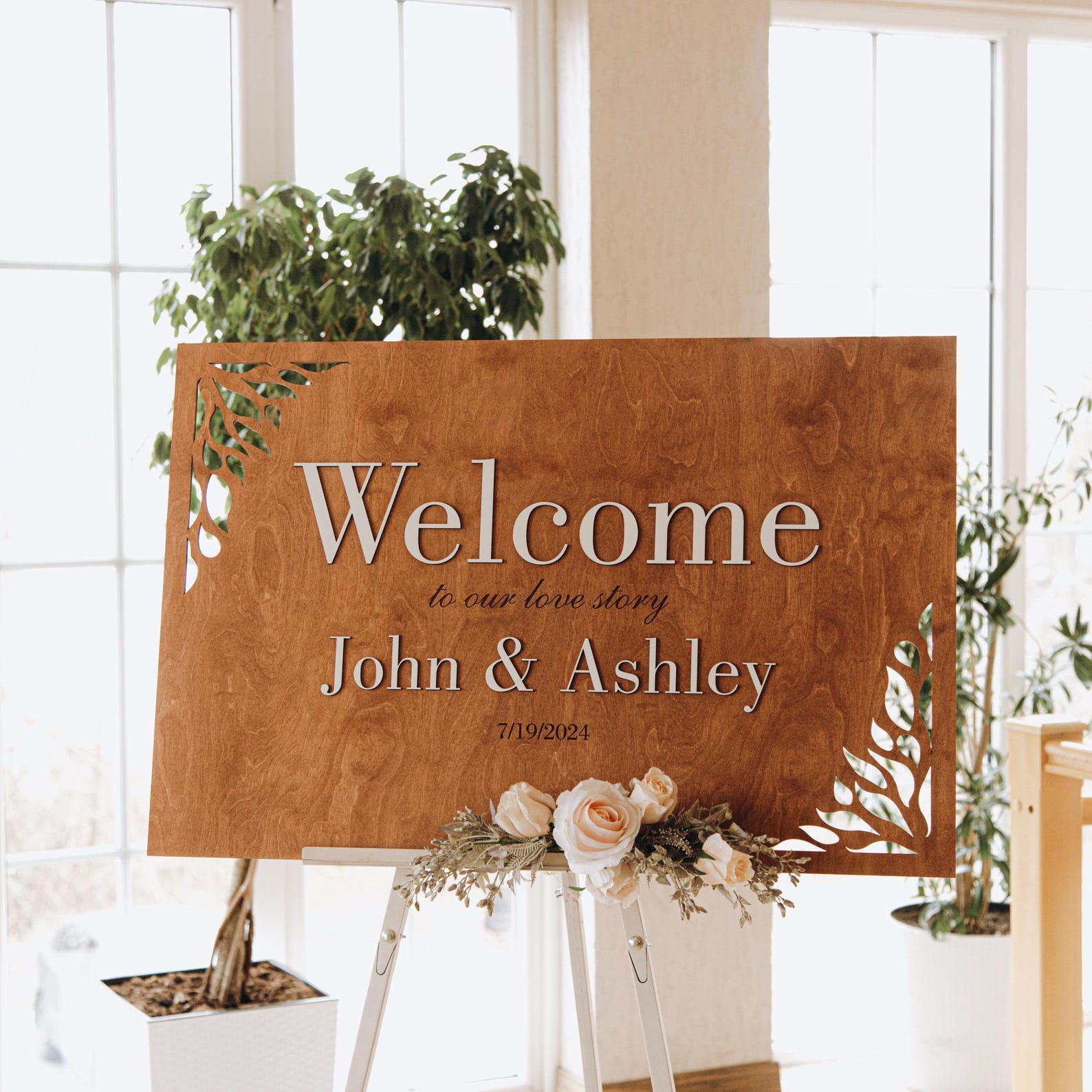 Personalized Wooden Wedding Welcome Sign, Rustic Custom Wedding Welcome Sign With Easel Stand ...