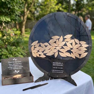 Funeral Guest Book Alternative Custom Wooden Memorial Gift Loss Father: Personalized Celebration of Life, Funeral Favors for Son or Daughter