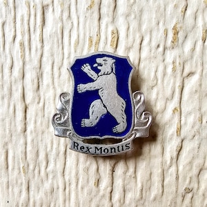 Insignia Badge Rex Montis 136th Infantry Regiment Unit Coat Arms US Army Rare Pin