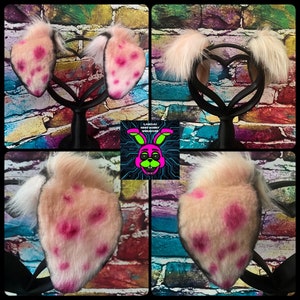 Spotted Pink & Black puppy ears, made in the USA, costume cosplay kawaii, cute, accessory, headband, pup, puppy, animal,