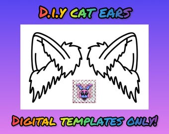 Orelhas de gato DIY (somente MODELO DIGITAL!) rende orelhas de 3 polegadas com tutorial gratuito do YouTube, cosplay, coelho, robô, animatrônico, Halloween