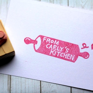 Rolling pin rubber stamp costomized with name/hand carved Present for home baker/ mother’s  Day gift /From the kitchen of/ Baked with love