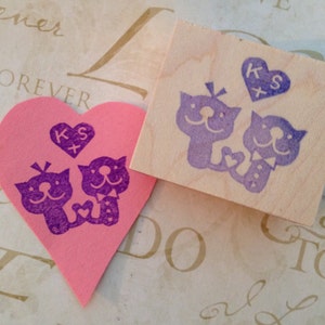 Hochzeitsstempel mit Katze //Kitty Stempel //Tierhochzeit //Herz Hochzeit Stempel //handgeschnitzter Stempel von HS