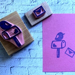 Mail box rubber stamp set//mail art / snail mail/ happy mail/Envelop/ shipping/delivery/hand carved and hand crafted by Happie stamps