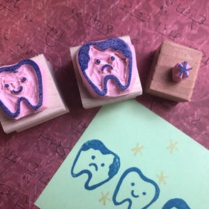 Conjunto de carimbos de dente // Fada do dente // Rastreador de escova de dentes // Pasta de dente // Esculpido à mão e feito à mão por Happie Stamps