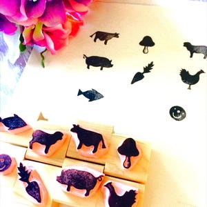 Jeu de tampons d'icônes de menu de mariage//jeu de tampons d'options de repas//menu enfant//Timbre de choix d'aliments//Timbre d'allergies//Allergène//HS sculpté et fabriqué à la main