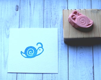 Mini snail rubber stamp//Snail mail art stamp//hand carved and hand crafted
