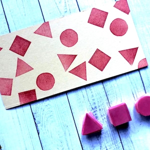 Shape Geometric rubber stamp set/ Circle/Triangle/Square stamp set/Math/Montessori/ 3 hand carved rubber stamp set by Happie Stamps