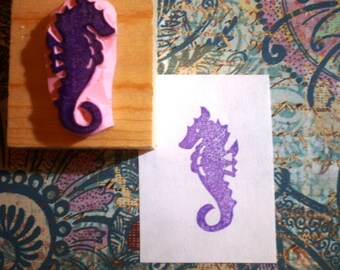 Seahorse rubber stamp//seapony stamp//Hippocampus stamp//Ocean themed wedding//Sea Creature// hand carved rubber stamp by Happie Stamps
