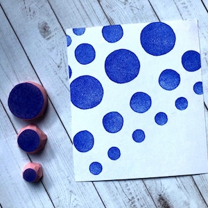 Juego de sellos de goma circulares/Regalo para familias Montessori/Esfera/Burbujas/Bolas/Juego de sellos de goma de lunares tallados a mano de Happie Stamps