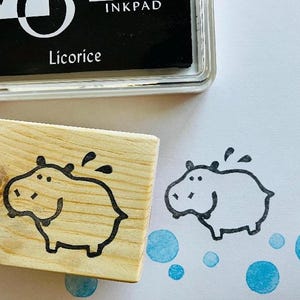 Hippo rubber stamp/hippopotamus/ zoo/animal/birthday gift/hand carved rubber stamp by Happie stamps