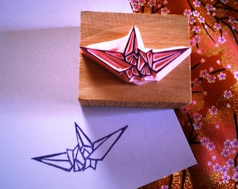 Origami Crane rubber stamp //Orizuru stamp//origamists//Japanese stamp//Zen//Asian//hand carved rubber stamp by Happie stamps