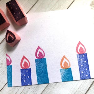 Candle rubber stamp // Birthday candle rubber stamp set//Fire flame stamp //Cake/Make a wish/Wax/wick/hand carved and hand crafted by HS
