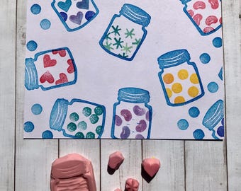 Sweets Candy Jar rubber stamp set//Mason jars//Canning jar//Food containers//Fairy stamps//Food//Dessert//hand carved and hand crafted by HS