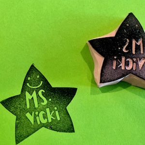 Custom teacher’s name rubber stamp/star/gift for teachers and school staff//From the desk of/from the library of// hand carved stamp