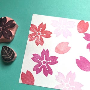 Zestaw stempli gumowych z kwiatem wiśni // stempel z płatkami kwiatów // stempel z sakurą // stemple japońskie // stempel zen // ręcznie rzeźbione i wykonane ręcznie