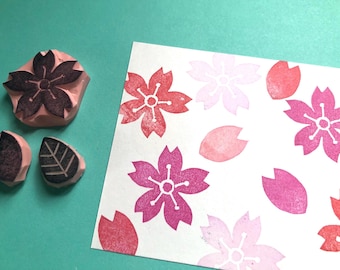 Conjunto de carimbos de borracha com flor de cerejeira // Carimbo zen japonês Sakura esculpido à mão