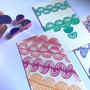Juego de sellos de goma geométricos de medio círculo/juego de sellos de goma semicirculares/juego de sellos de goma de matemáticas/ciencia/tallados y hechos a mano por Happie Stamp