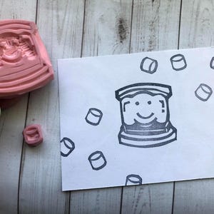 Smore man rubber stamp/ Smore/Camping stamp/marshmallow/Summer stamp//  hand carved rubber stamp by Happie stamps