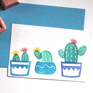 Rubberstempelset cactus // Rubberstempel woestijn // handgesneden en handgemaakt