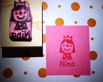 Personalized name rubber stamp for girls/Custom princess name stamp/Custom birthday gift for kids/hand carved hand crafted by Happie stamps
