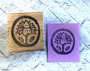 蓮の花のゴム印//睡蓮のスタンプ//日本の家紋スタンプ//禅//侘び寂び//円形スタンプ//HSによる手彫り手作り
