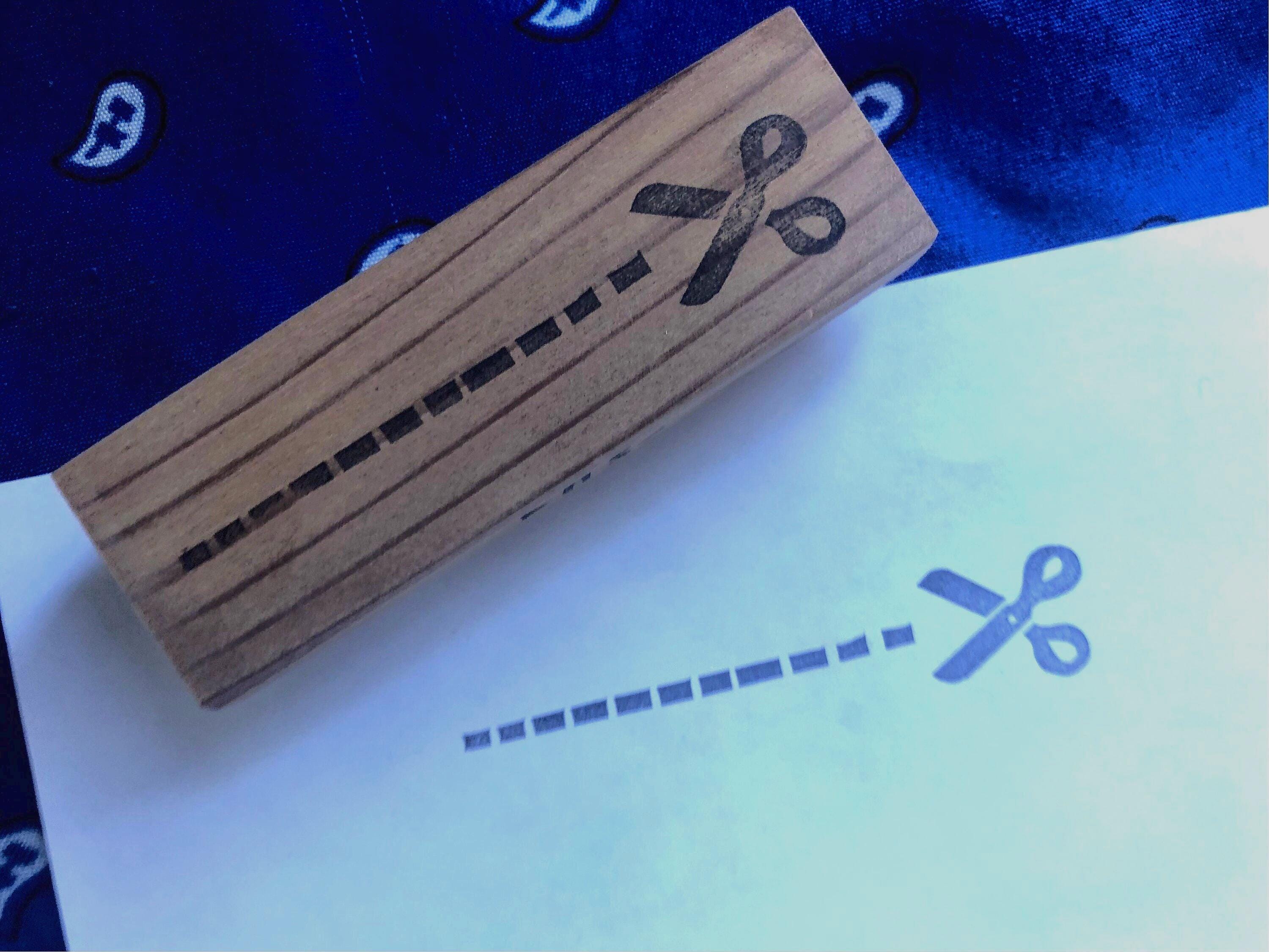 Cut Here Rubber Stamp//scissors//dotted Line//cutter// Hand Carved and ...