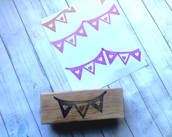 Bunting flag rubber stamp for birthday goodie bags/tag/cards// Happy Mail art //hand carved and hand crafted by Happie stamps
