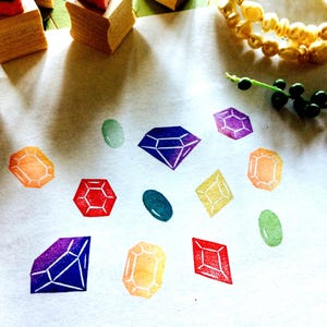 Gem stone rubber stamp set//Stone stamp set// 5 gem stamp set // hand carved and hand crafted by Happie Stamps