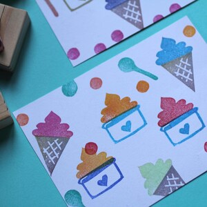 Ice cream cone rubber stamp set // Softie Ice cream stamp //Ice cream Sundae // Ice cream birthday stamp/ Hand carved by Happie stamps