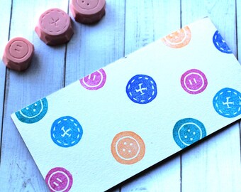 Mini Button rubber stamp set Hand carved // Hand Sewn by tag//Handmade by