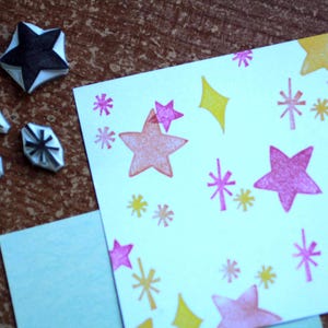 Mini star rubber stamp set//sparkles//Shiny//Shimmery//Celebration//Planet/Galaxy stamps//Hand carved and hand crafted by Happie Stamps
