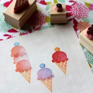 Ice cream rubber stamp set // Ice cream flavor stamp // dessert stamp // Recipe stamp// Hand carved by Happie stamps