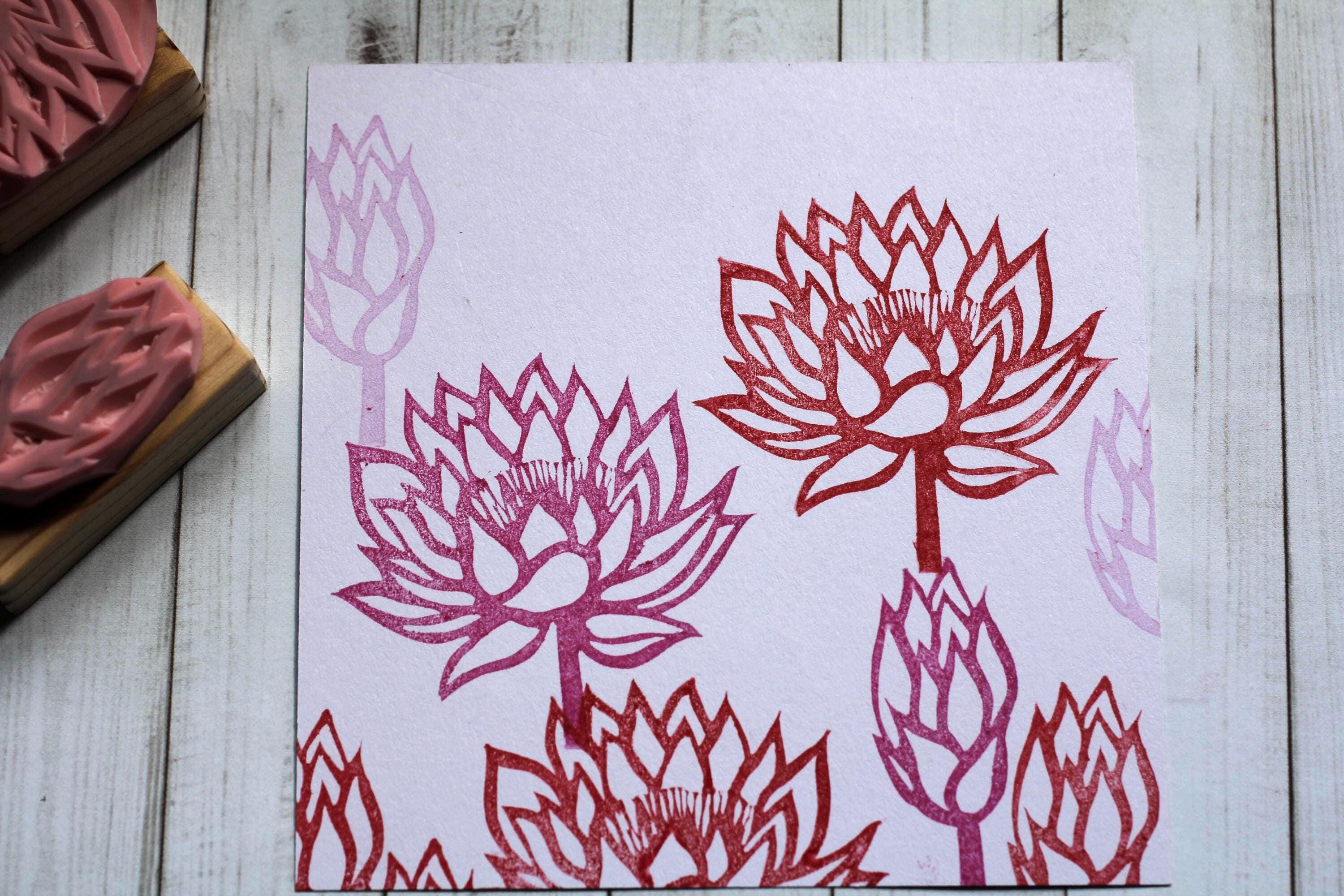 Lotus Flower and Flower Buds Rubber Stamp Set //hand Carved Japanese ...