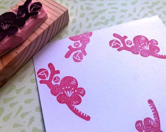 Plum blossoms hand carved rubber stamp// Japanese Ume flower symbol// Zen Asian event goodie bags and tags//Tea ceremony Sado