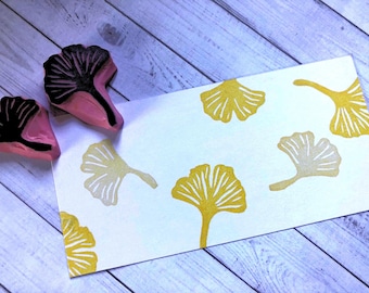 Jeu de tampons en caoutchouc feuille de ginkgo//Tampon feuille d'automne//Tampon japonais//Tampon de Thanksgiving//Tampon en caoutchouc sculpté à la main