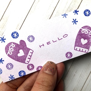 Sello de goma para manoplas //Guantes de punto//Manoplas de ganchillo/ovillo de lana//lana 100%//invierno/Navidad/tallado y elaborado a mano por Happie stamp