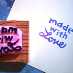 Made with love rubber stamp//hand carved rubber stamp Mounted on wood