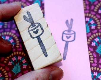 S'more Marshmallow rubber stamp for a camping trip and summer sleep over birthday party// Hand carved