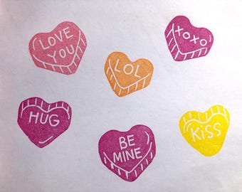Valentine conversation heart candy rubber stamp set/Candy Hearts /Love you //Be mine//XO//Hug//Kiss