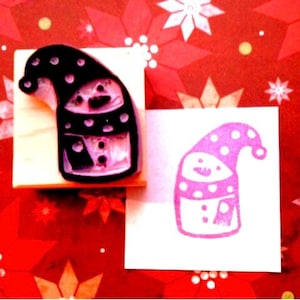 Christmas snowman rubber stamp/Mail art stamp/DIY holiday wrapping paper/gift tag/winter/frosty/hand carved rubber stamp by Happie stamps