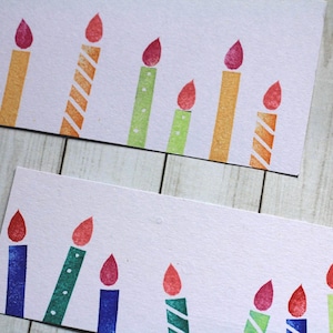 Mini thin candle rubber stamp set// Birthday candle rubber stamp set//flame stamp/Bday cake/wish/Wax/wick/fire/hand carved and hand crafted