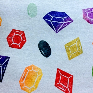 Gem stone rubber stamp set Hand carved//mineral rock//diamond princess birthday party DIY invitations and tags