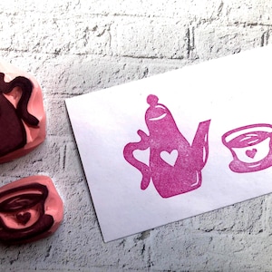 Tea Party Rubber Stamp Set: Hand-Carved Teapot & Teacup