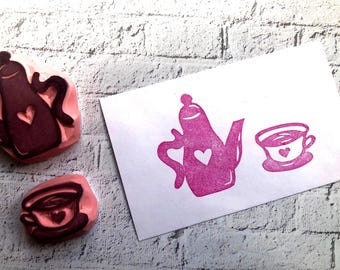 Tea Party Rubber Stamp Set: Hand-Carved Teapot & Teacup
