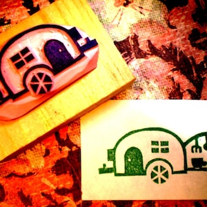 Camper rubber stamp//Camping/Camper van/RV trip/Caravan/Tiny house/road trip/Fifth wheel/Air stream/ hand carved rubber stamp by HS
