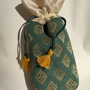 Handgemachte Tarot-Kartentasche | Brokat Kordelzugbeutel mit Quasten | Orakel Decktasche | Mystische Samttasche | Boho Wahrsagen Geschenk