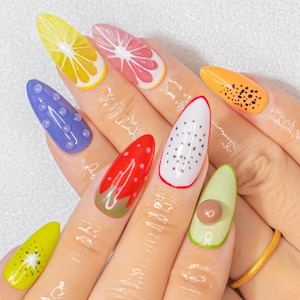 Colorful Fruit Lover Press on Nails | Summer Holiday Fake Nails | Fresh Look False Nails for Holiday & Birthday | Gift for Her